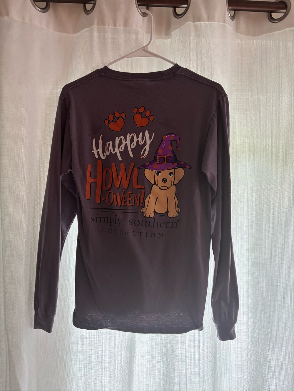 Simply Southern Purple Halloween Puppy Long Sleeve Tee Size Sm